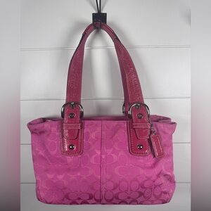 Coach F13117 Vintage Barbie Pink Soho Signature C & Patent Leather Tote